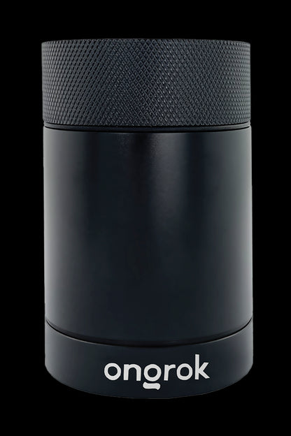 Black Onrok cannabis storage container with textured lid.