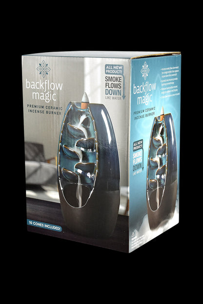 A front view of the Back Flow Magic Ceramic Incense Burner, displaying its detailed design and ceramic material against a simple black background.
