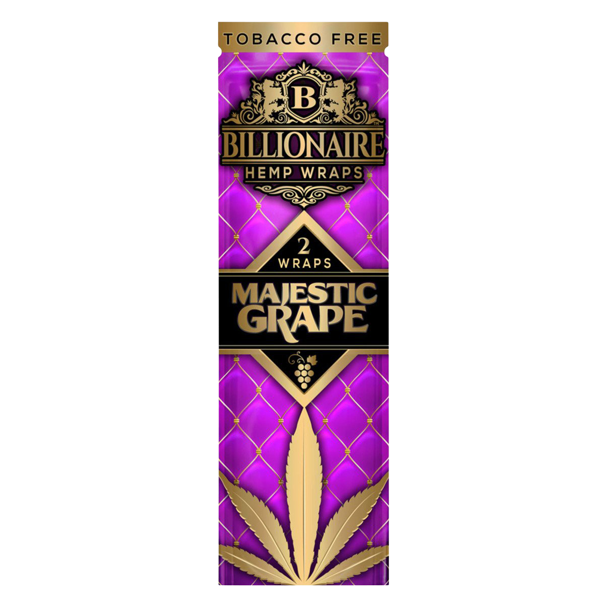 Front view of the Billionaire Hemp Wraps 25 Pack, showcasing a purple and gold package design with embossed details.