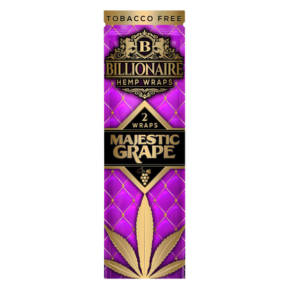 Front view of the Billionaire Hemp Wraps 25 Pack, showcasing a purple and gold package design with embossed details.