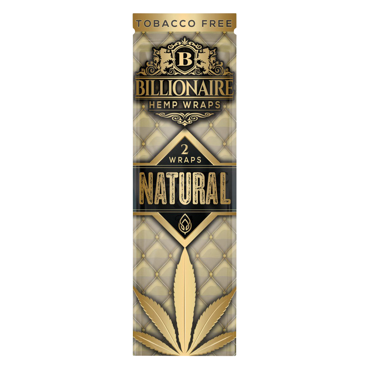 Front view of the Billionaire Hemp Wraps packaging, featuring a gold and black design with branded lettering.