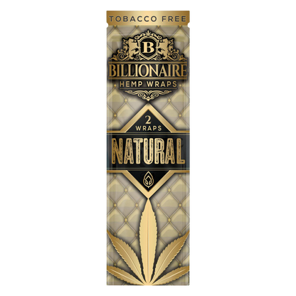 Front view of the Billionaire Hemp Wraps packaging, featuring a gold and black design with branded lettering.