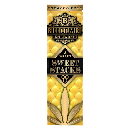 Front view of a Billionaire Hemp Wraps 25 Pack, showing the branded packaging in a golden color scheme.