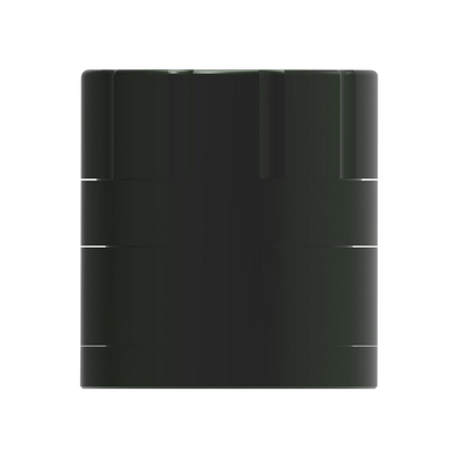 Front view of the Cheech & Chong 40th Anniversary Grinder, a dark metal cylindrical object isolated on a white background.