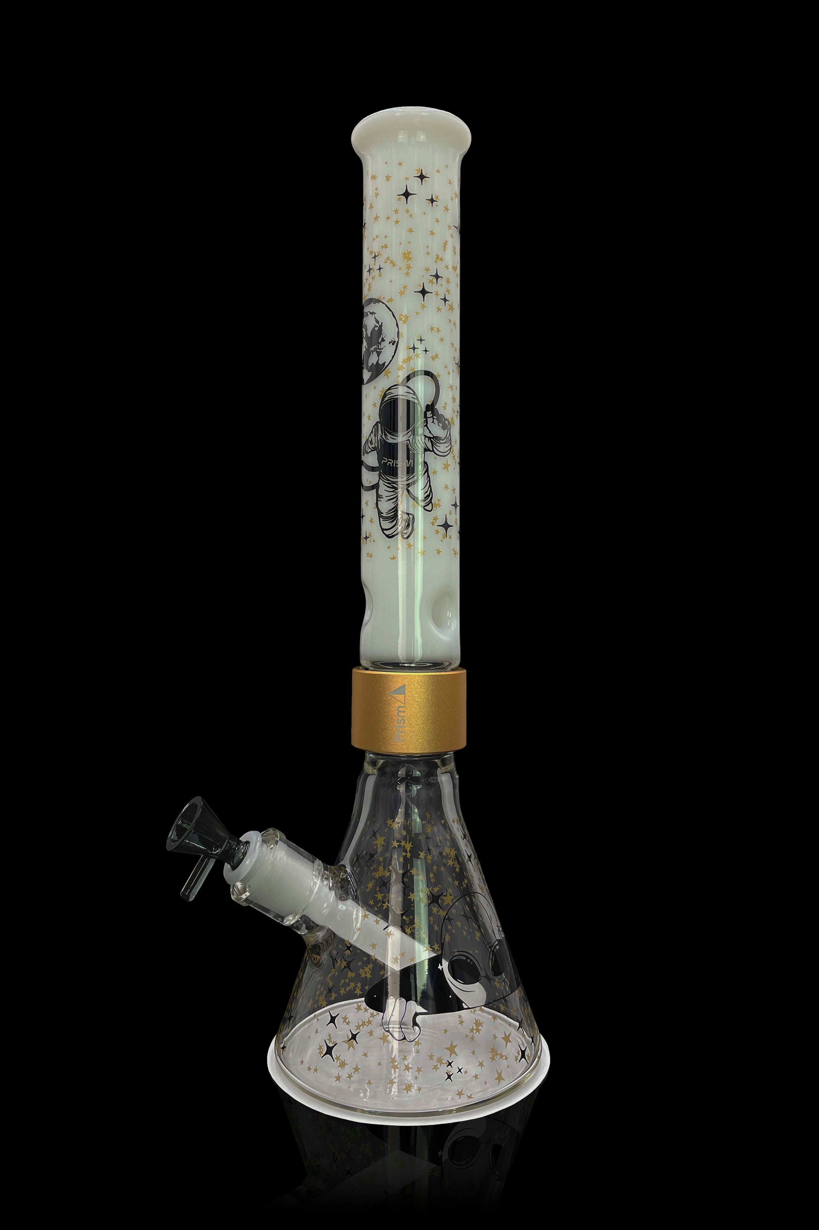 Glass bong with astronaut and star design.