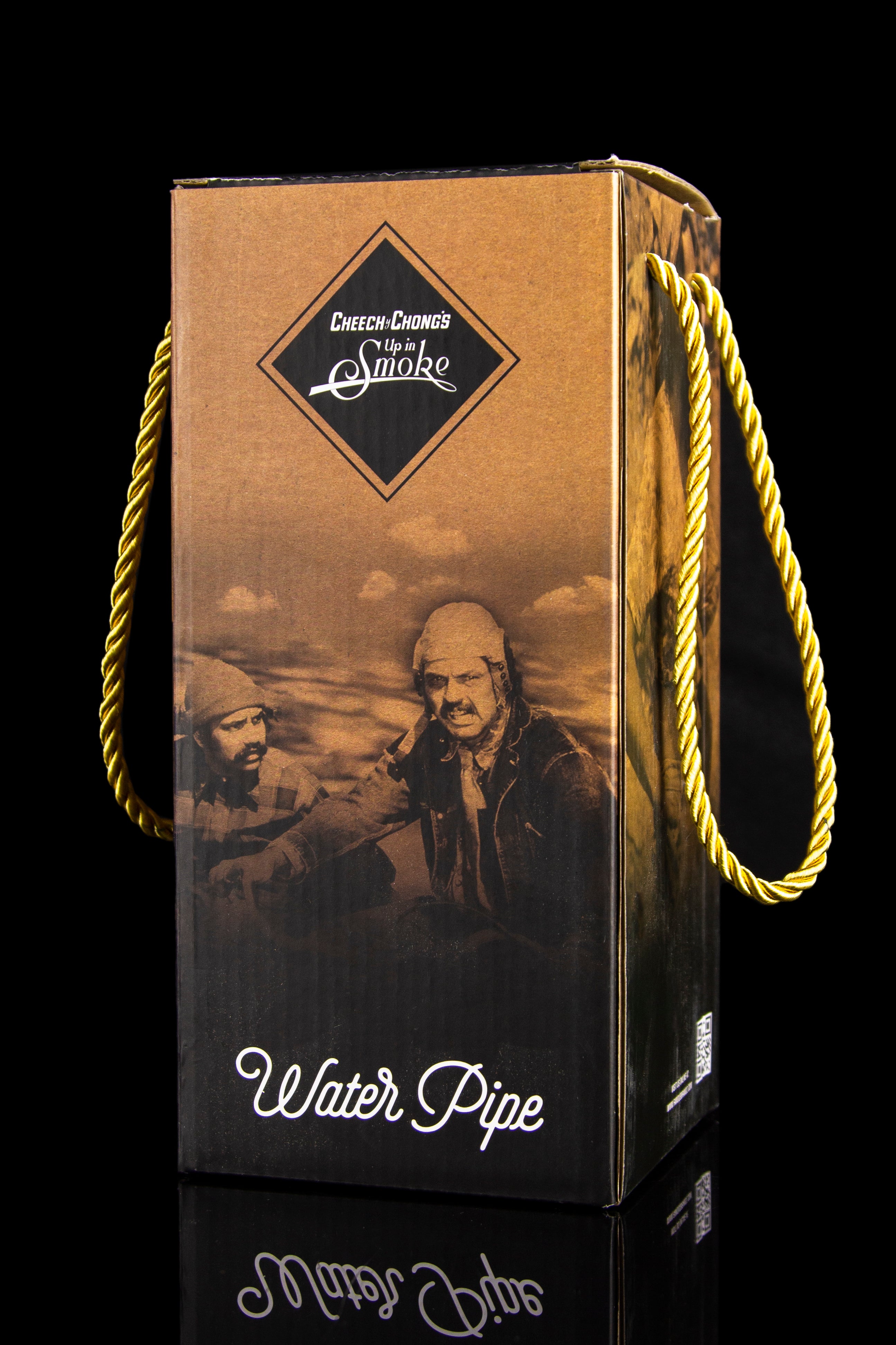 Gift box for Cheech & Chong's "Up in Smoke" water pipe, featuring portraits of Cheech Marin and Tommy Chong.