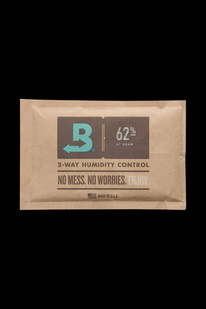Front view of the Boveda Humidity Control Pack for Dry Herbs - 62%, displaying the branded packaging with a percentage indicator.
