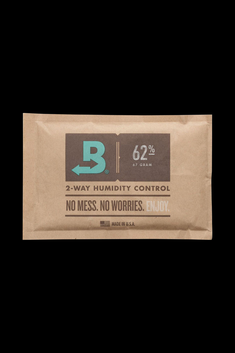 Front view of the Boveda Humidity Control Pack for Dry Herbs - 62%, displaying the branded packaging with a percentage indicator.