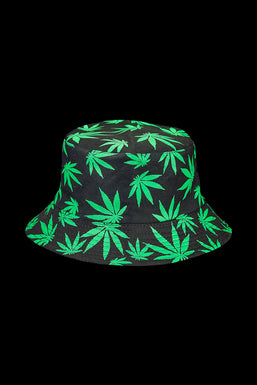 Bucket Hat with Green Hemp Leaf Print
