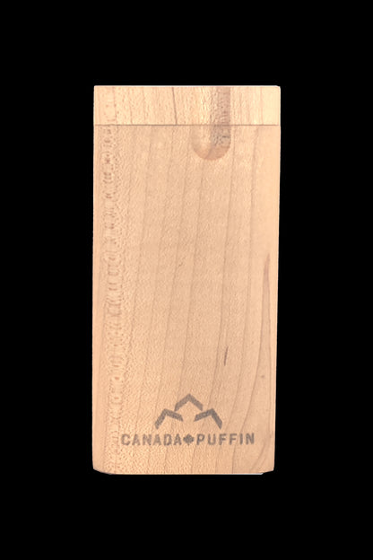 Wooden cannabis storage box with “Canada Puffin” logo.