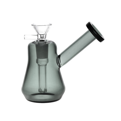 A front view of the Compact Travel Bubbler, showcasing its clear glass construction and compact size.