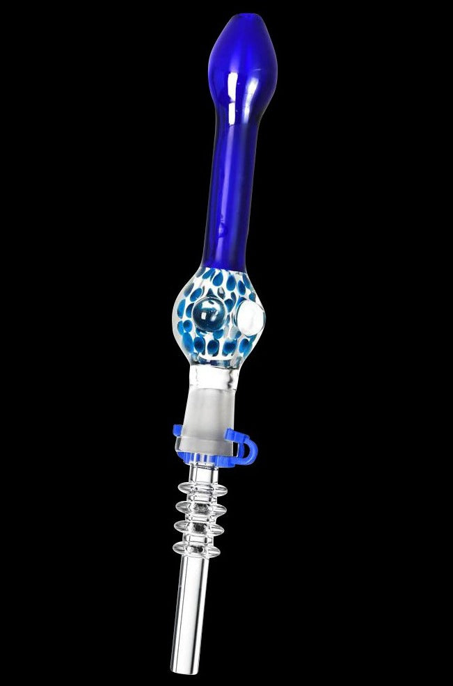 A straight-on view of the Confetti Bubble Dab Straw, featuring a clear glass body with a rounded, confetti-patterned bubble.