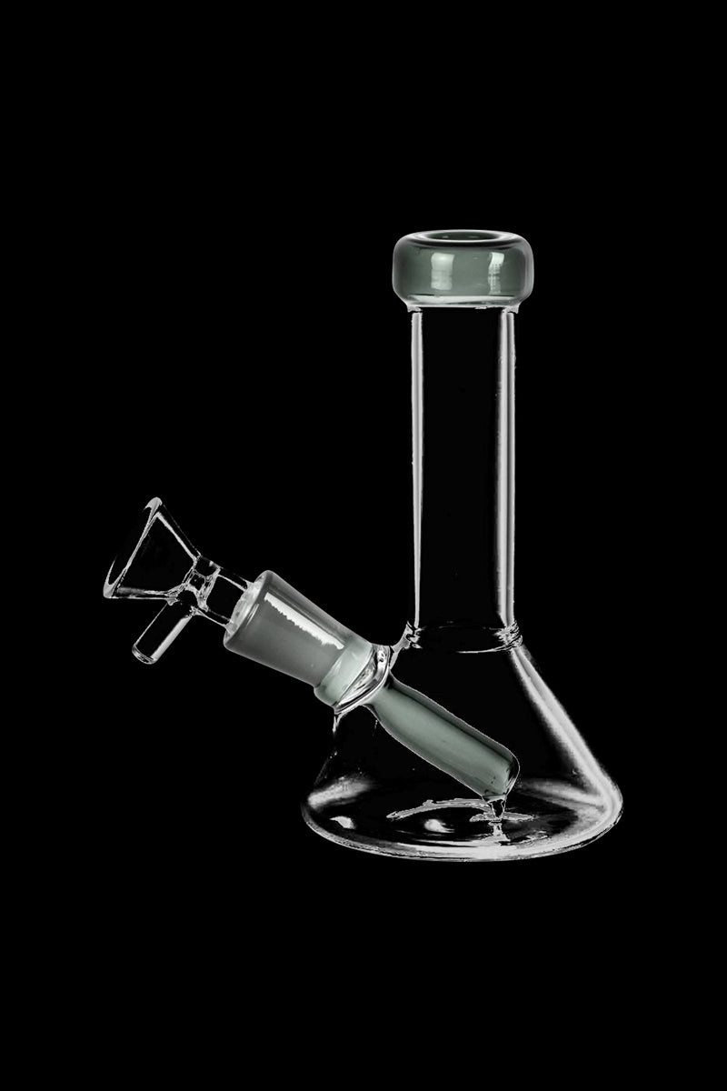 Front view of the Conical Beaker Mini Water Pipe, a clear glass conical beaker resting on a black surface.