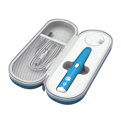 Top-down view of the open Cookies x G Pen Micro+ Concentrate Vaporizer case, revealing the blue device nestled in molded foam.