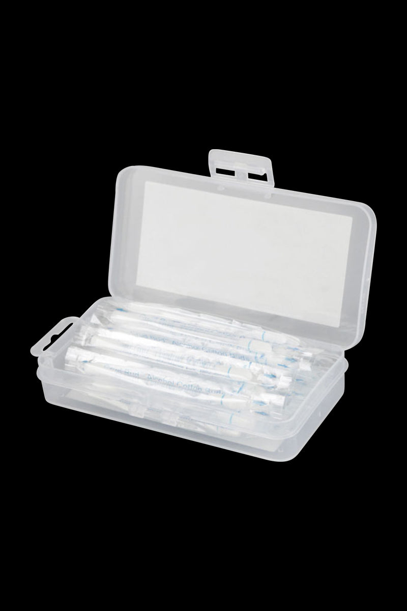 An open plastic case displays the Crud Bud Alcohol Filled Cotton Buds inside, viewed from a slightly above angle.