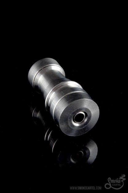 Silver titanium nail for vaporizing cannabis concentrates, displayed against a black background.