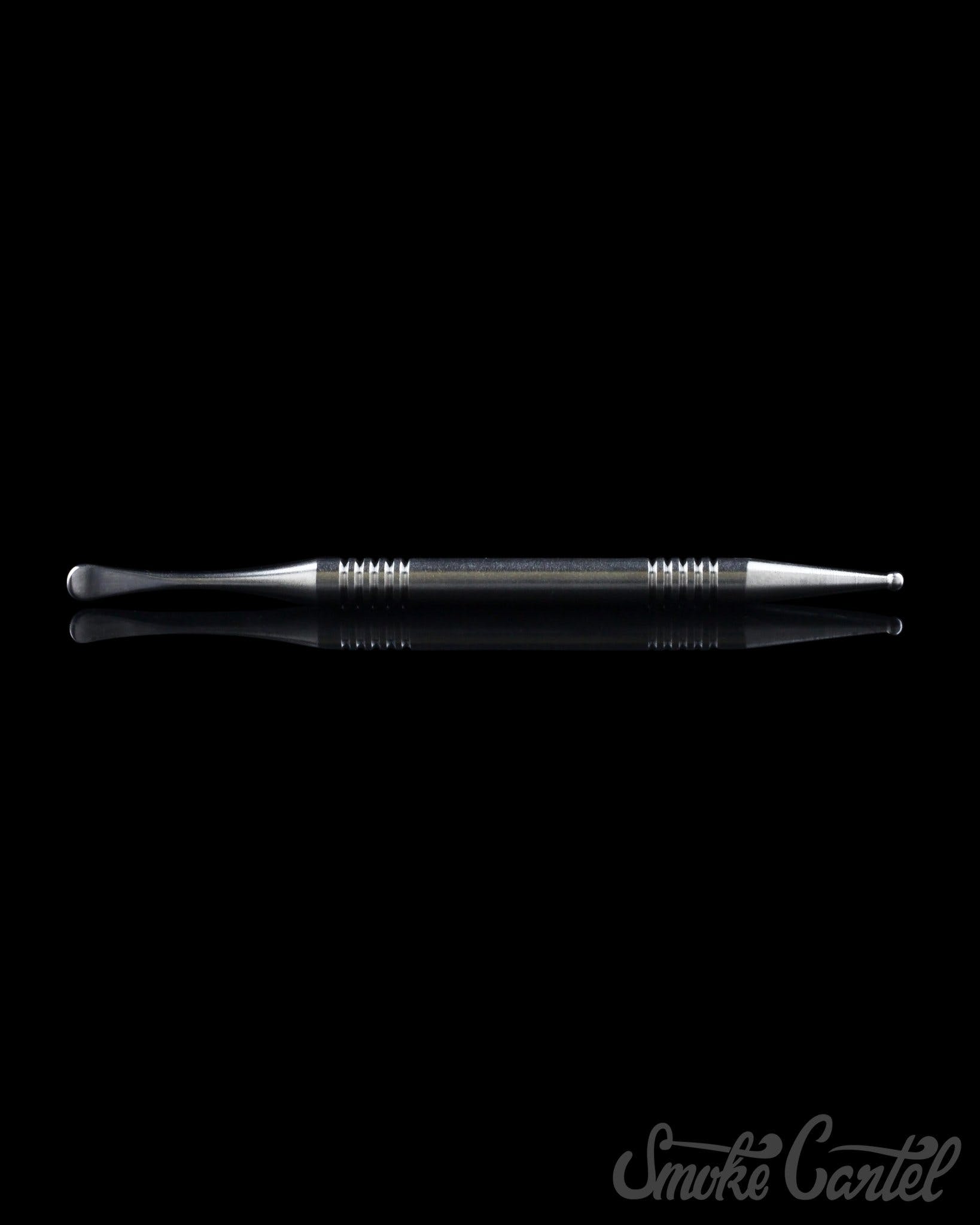 A close-up studio shot of the 4" Titanium Grade 2 Dual End Dabber Tool, showcasing its polished metal finish and dual-tipped design.