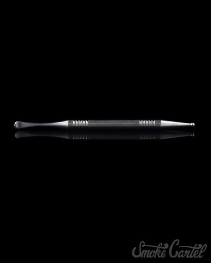 A close-up studio shot of the 4" Titanium Grade 2 Dual End Dabber Tool, showcasing its polished metal finish and dual-tipped design.