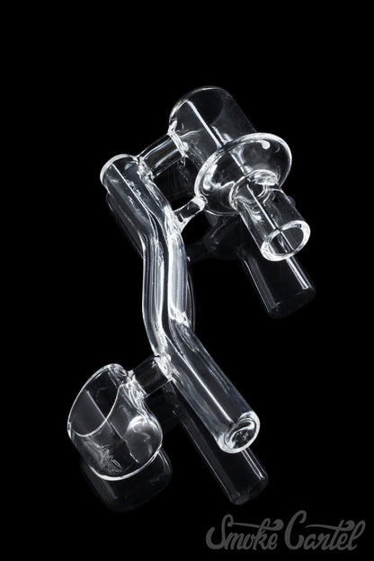 A close-up of the Dropdown Quartz Reclaimer, showcasing its clear glass construction and droplet-shaped design.