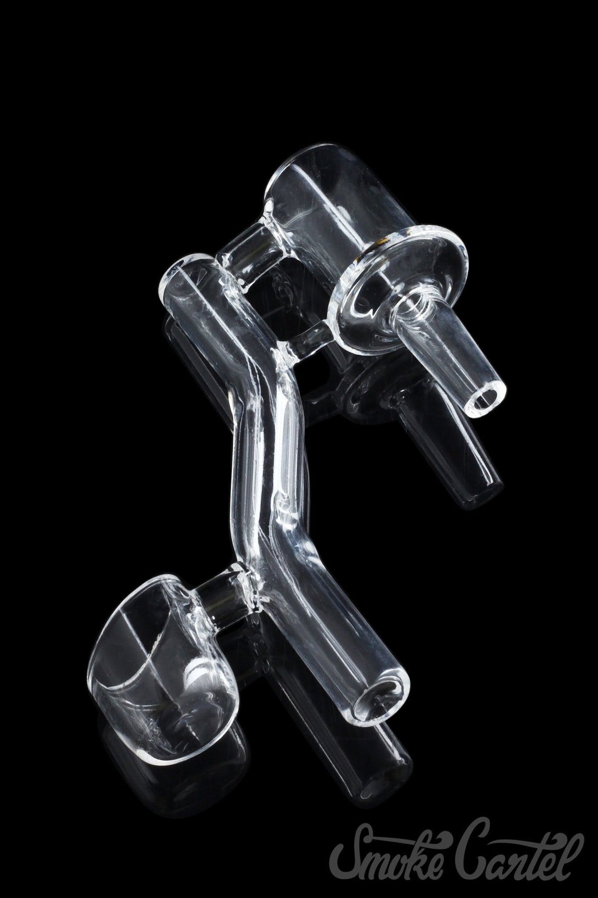 A detailed view of the Dropdown Quartz Reclaimer, showcasing its clear glass construction and droplet-shaped design.