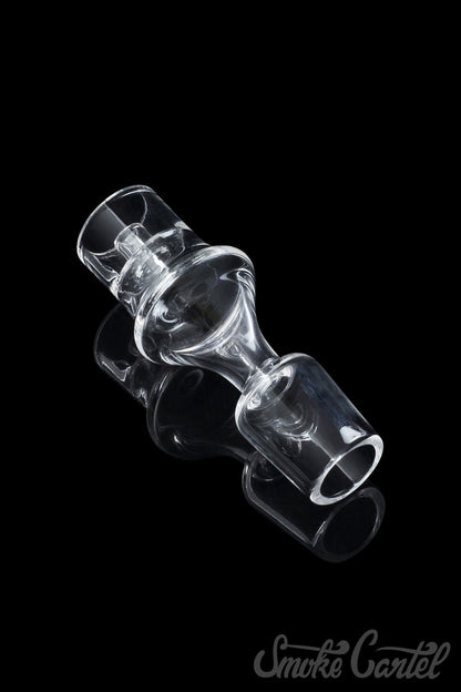 A close-up shot of the Domeless Quartz Nail for Heating Coils, showing its clear quartz construction and angled design.