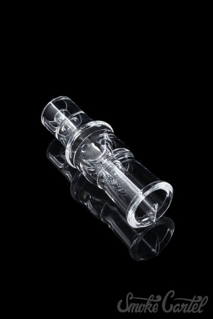 A close-up view of the Domeless Quartz Nail for Heating Coils, featuring a clear quartz construction and a domeless design.