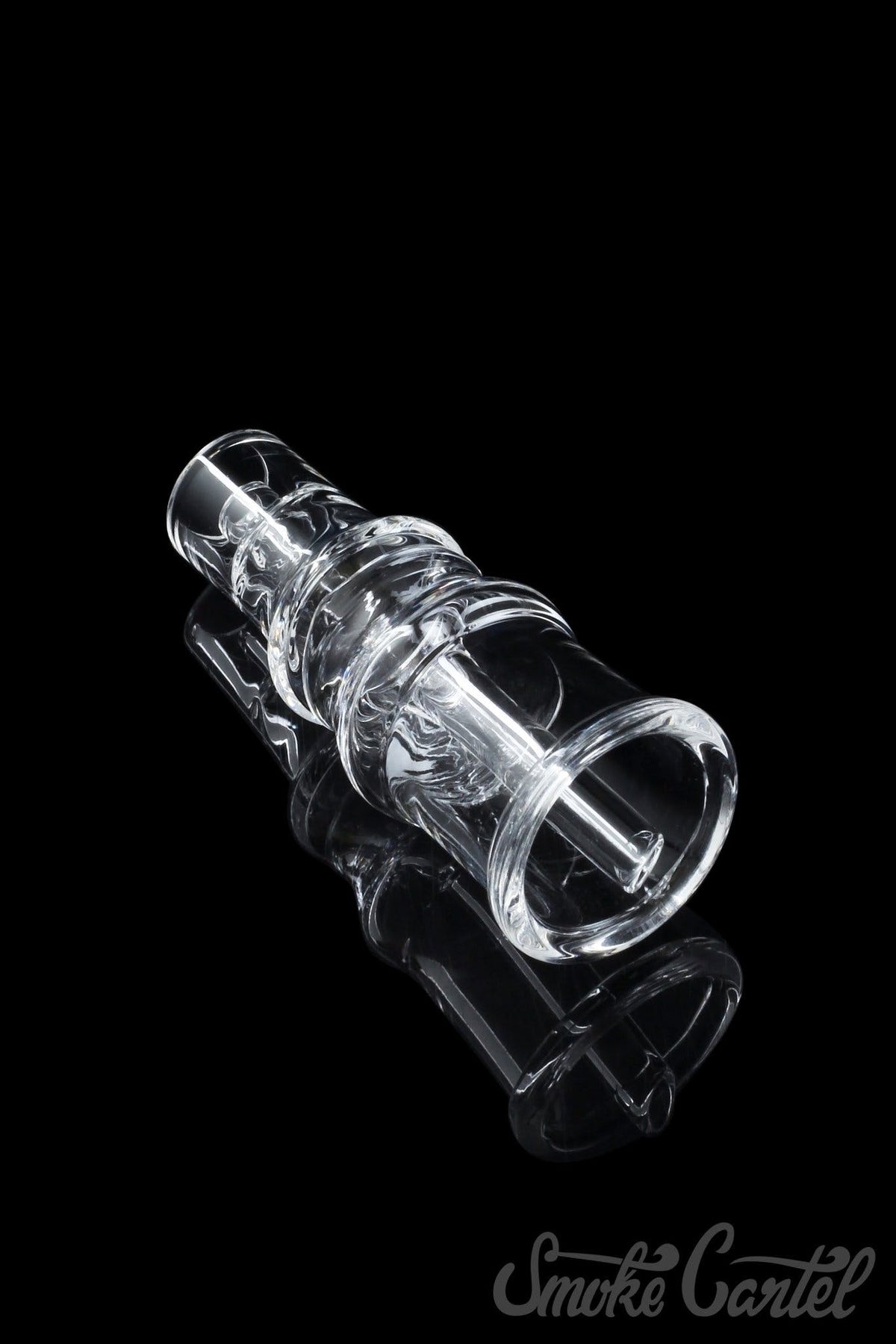 A close-up, angled view of the Domeless Quartz Nail for Heating Coils, showcasing its clear quartz construction.