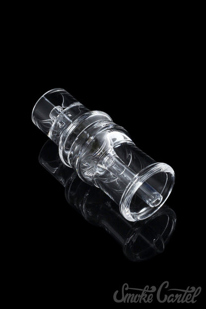 A close-up, angled view of the Domeless Quartz Nail for Heating Coils, showcasing its clear quartz construction.