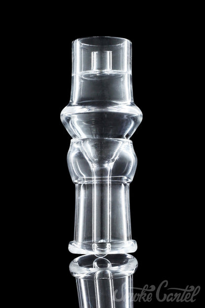 A slightly angled, close-up view of the Domeless Quartz Nail for Heating Coils, showcasing its clear quartz construction.