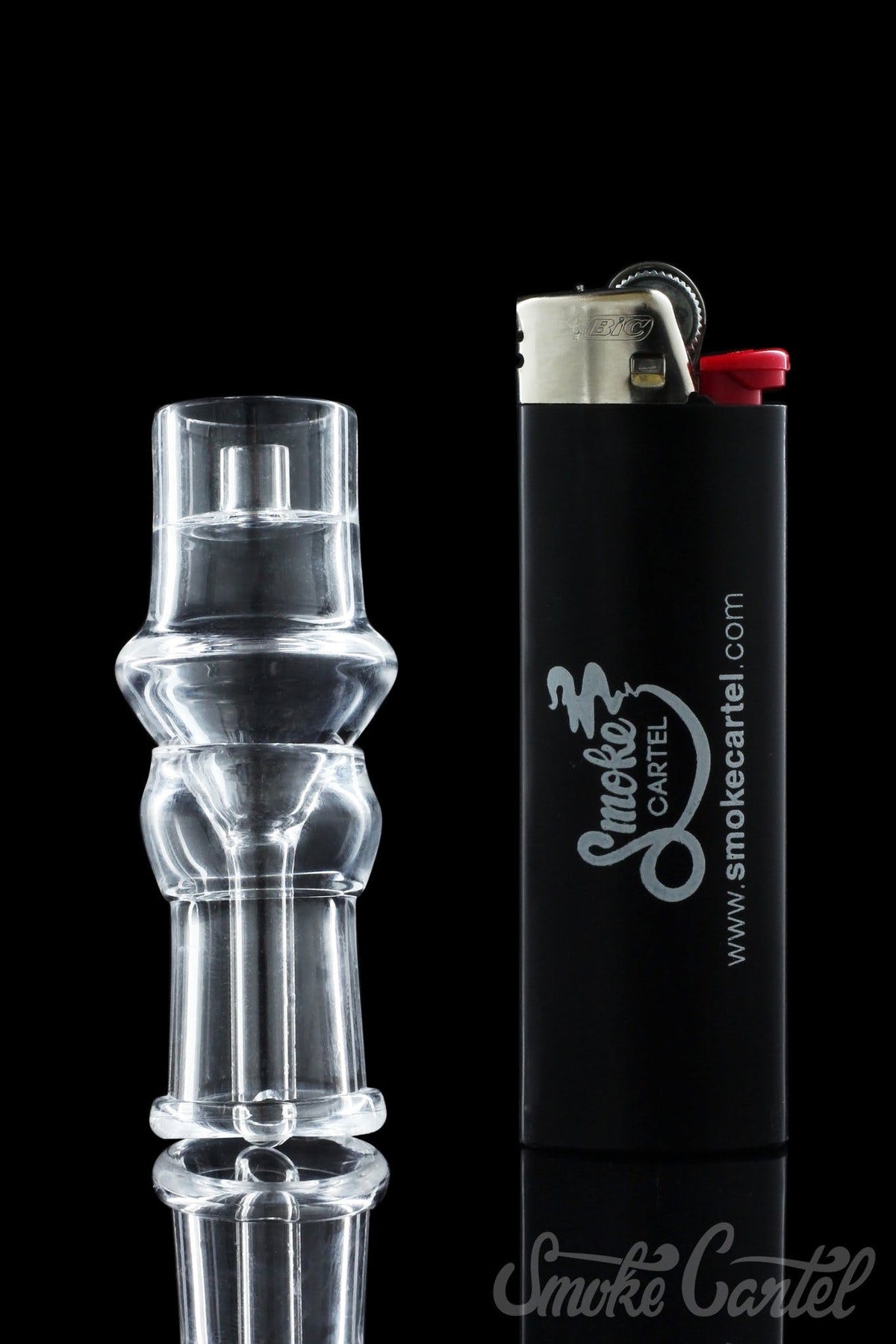 A studio shot displays the Domeless Quartz Nail for Heating Coils, with a clean, cylindrical form and visible internal threading.