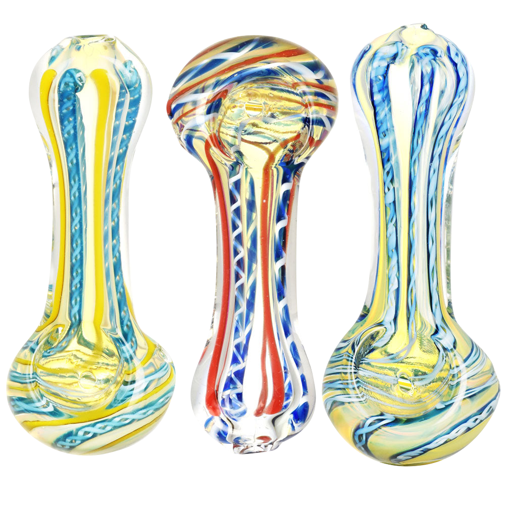 Front view of the DNA Twist Spoon Pipe, featuring a colorful, spiraled glass design against a plain white background.