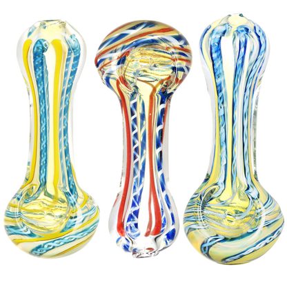 Front view of the DNA Twist Spoon Pipe, featuring a colorful, spiraled glass design against a plain white background.