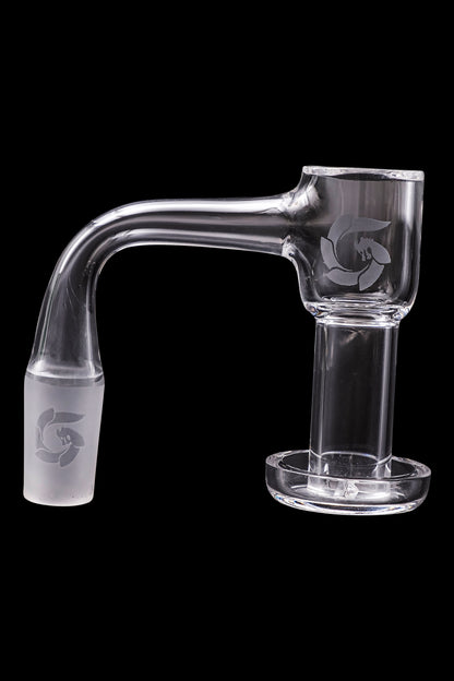 Clear glass dab rig with etched logo.