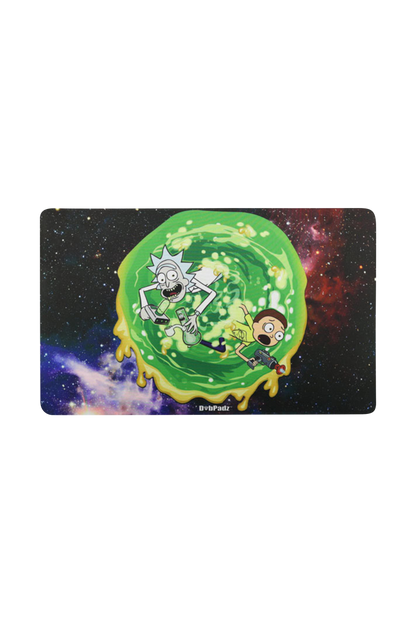 The DabPadz "Richard & Marty Wax Portal" Dab Mat displays a colorful, swirling portal design with characters peering through.