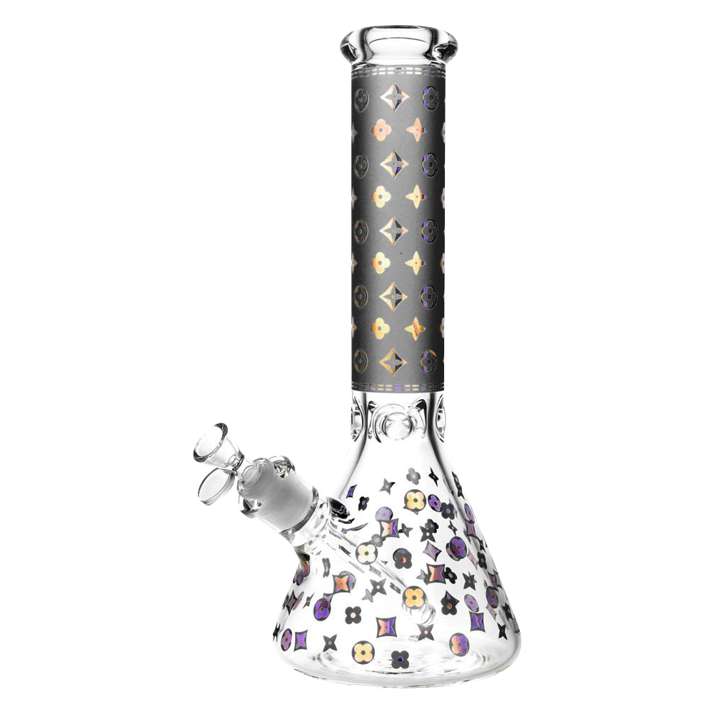 Front view of the Designer Floral Diamond Print Bong, a clear glass piece with a floral diamond pattern wrapping its body.
