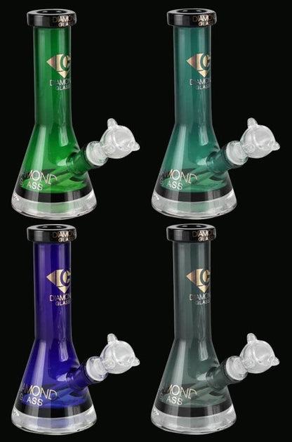 Front view of the Diamond Glass Mini Beaker - Beast Mode, showcasing the clear glass beaker with a wide base and a visible joint.