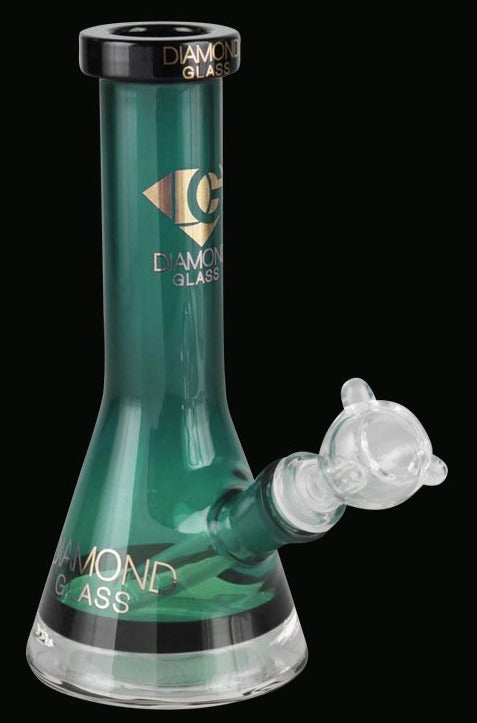 Front view of the Diamond Glass Mini Beaker - Beast Mode, showcasing its compact size and vibrant green glass construction.