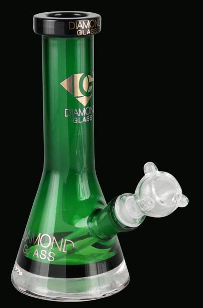 Front view of the Diamond Glass Mini Beaker - Beast Mode, a dark green glass beaker with a simple, cylindrical shape.