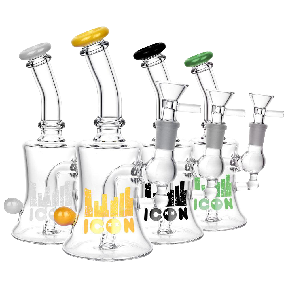 A front view of the Diamond Glass "Baggins" Water Pipe, displaying four clear glass pipes arranged side-by-side on a plain white background.