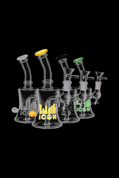 A studio shot of the Diamond Glass "Baggins" Water Pipe, showcasing its clear glass construction and simple beaker shape.