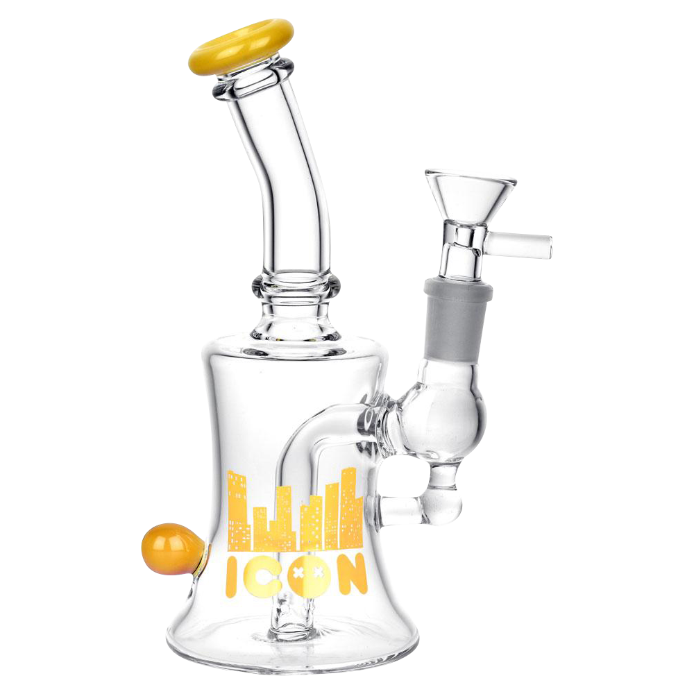 A studio shot of the Diamond Glass “Baggins” Water Pipe, showcasing its clear glass construction and simple, cylindrical form.