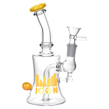 A studio shot of the Diamond Glass “Baggins” Water Pipe, showcasing its clear glass construction and simple, cylindrical form.