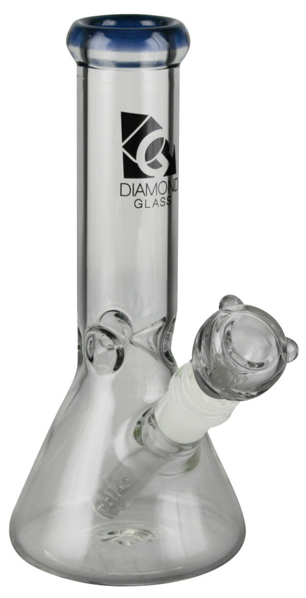 A studio shot of the Diamond Glass 8" Classic Beaker Bong, with a clear glass base and slightly angled perspective.