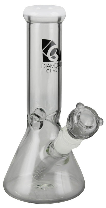 Front view of the Diamond Glass 8" Classic Beaker Bong, showing a clear glass construction with a simple, classic shape.