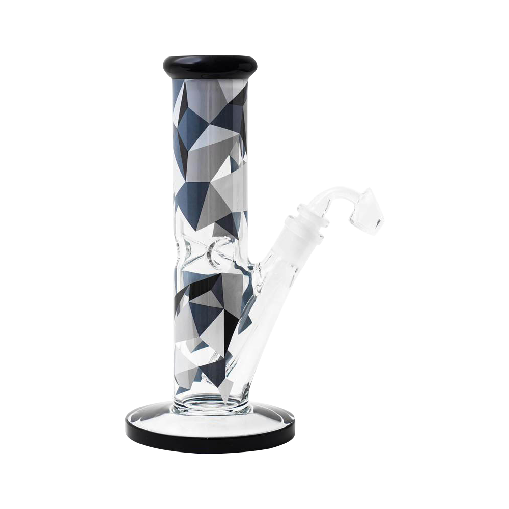 Front view of the Famous Brandz "Digital" Straight Tube Dab Rig, showcasing a clear glass tube with a patterned black accent.