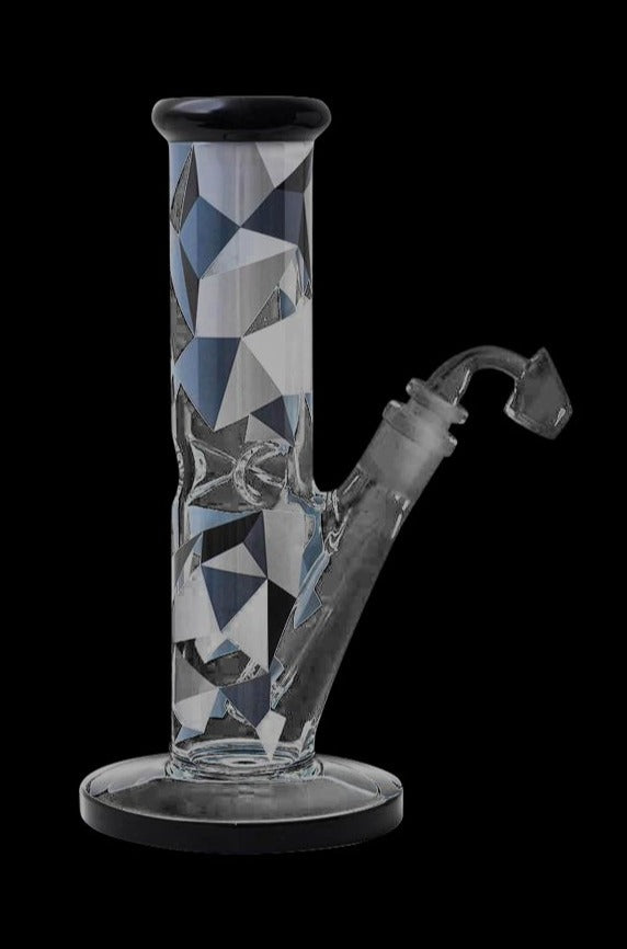 Front view of the Famous Brandz "Digital" Straight Tube Dab Rig, featuring a clear glass tube with a geometric pattern.