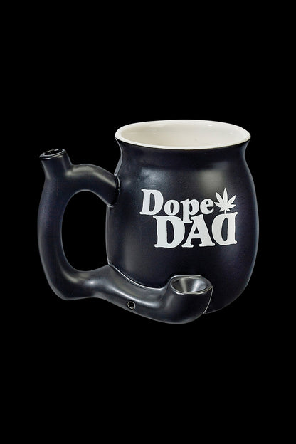 A side view of the Roast & Toast Dope Dad Mug Pipe, resembling a ceramic mug with a built-in pipe stem.