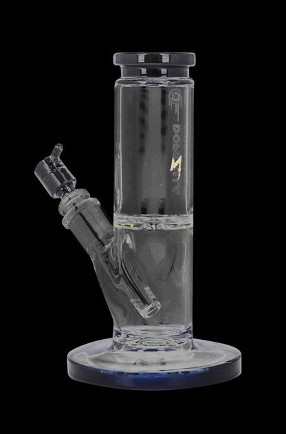 Front view of the Dopezilla Cyclops Straight Tube Water Pipe, showcasing its clear glass construction and simple cylindrical form.