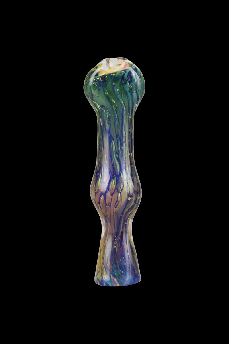 A front view of the Double Glass Fumed Chillum Pipe, showing the glass tube with a smoked gradient pattern.