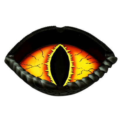 A top-down view of the Dragon Eye Polyresin Ashtray, showcasing its sculpted, eye-like design with a dark, textured finish.
